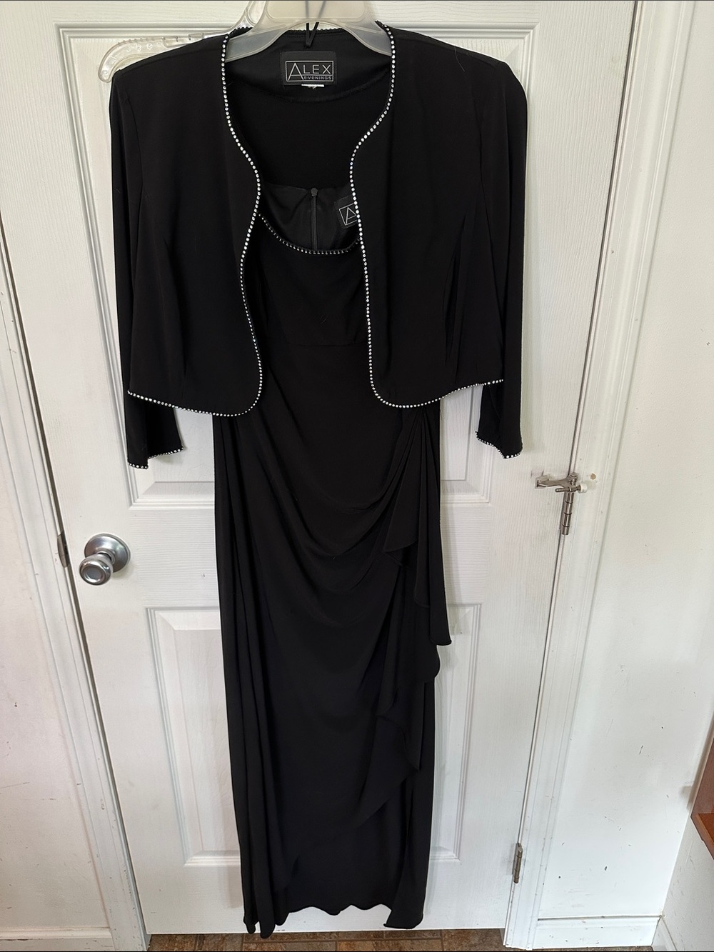 Alex Evenings Black Draped Maxi with Beaded Bolero Trim